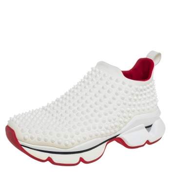 Pre Owned Christian Louboutin White Fabric Spike-Sock Sneakers Size 39