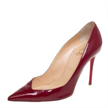 Pre Owned Christian Louboutin Burgundy Patent Leather Pumps Size 39.5