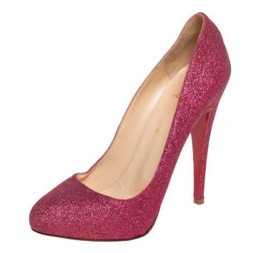 Pre Owned Christian Louboutin Pink Glitter Fifi Pumps Size 39