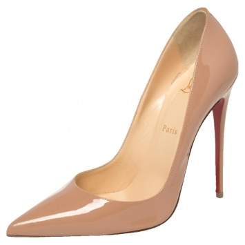 Pre Owned Christian Louboutin Beige Patent Leather So Kate Pumps Size 40