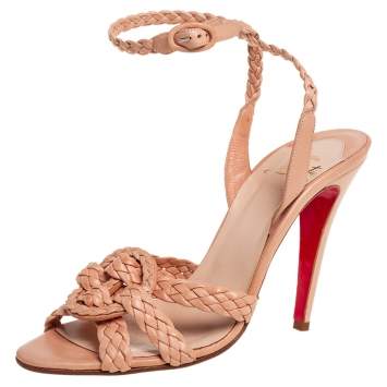 Pre Owned Christian Louboutin Beige Leather Woven Leather Sandals Size 40