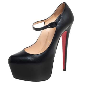 Pre Owned Christian Louboutin Black Leather Lady Daf Mary Jane Platform Pumps Size 37
