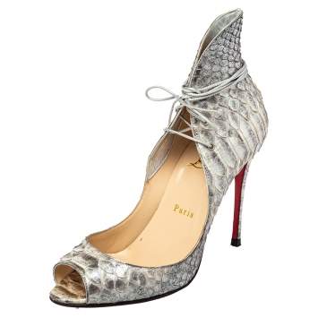Pre Owned Christian Louboutin Grey Python Mega Vamp  Lace-up Pumps Size 38.5