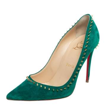 Pre Owned Christian Louboutin Green Suede Anjalina Pumps Size 36.5