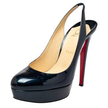 Pre Owned Christian Louboutin Navy Blue Patent Leather Bianca 140 Platform Slingback Sandals Size 39.5