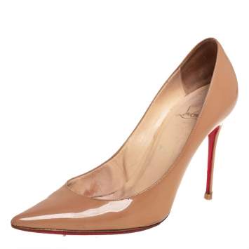 Pre Owned Christian Louboutin Beige Patent Leather Decolette Pumps Size 40