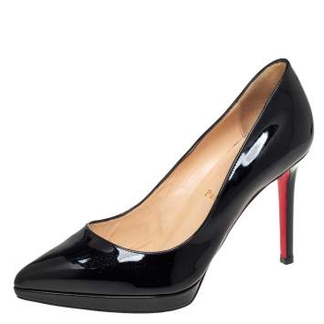 Pre Owned Christian Louboutin Black Patent Leather Pigalle Plato Pointed Toe Pumps Size 38
