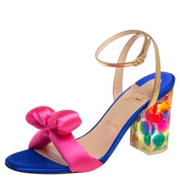 Pre Owned Christian Louboutin Multicolor Satin And Leather Resin Hallunodo Sandals Size 40