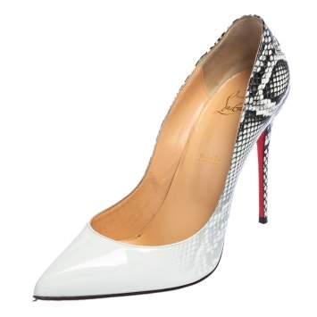 Pre Owned Christian Louboutin Off White/Python Prints Patent Leather Pigalle Pumps Size 40.5
