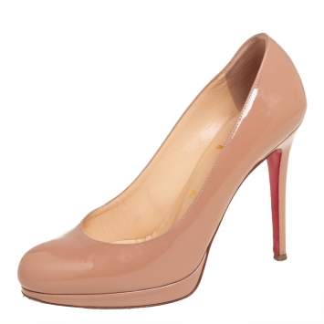 Pre Owned Christian Louboutin Beige Patent Leather New Simple Pumps Size 37