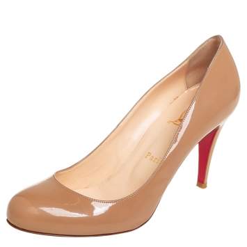 Pre Owned Christian Louboutin Beige Patent Leather Fifille Pumps Size 38.5
