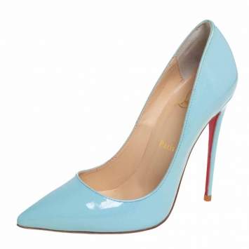 Pre Owned Christian Louboutin Blue Patent Leather Pigalle Pumps Size 37