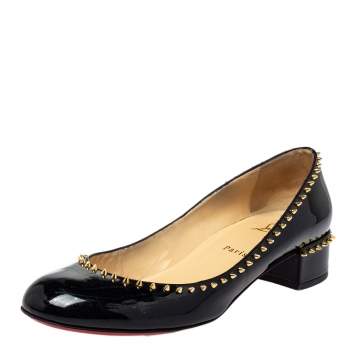 Pre Owned Christian Louboutin Black Patent Leather Anjalina Spike Pumps Size 40