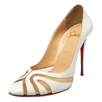 Pre Owned Christian Louboutin Cream  Leather  And Net Pumps Size 40.5