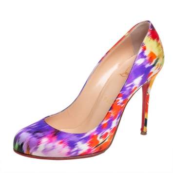 Pre Owned Christian Louboutin Multicolor Satin Simple Pumps Size 37.5