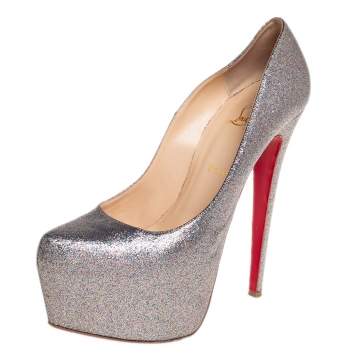 Pre Owned Christian Louboutin Multicolor Glitter Daffodile Platform Pumps Size 40