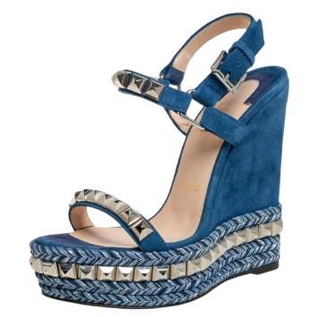 Pre Owned Christian Louboutin Blue Suede Cataclou Sandals Size 35