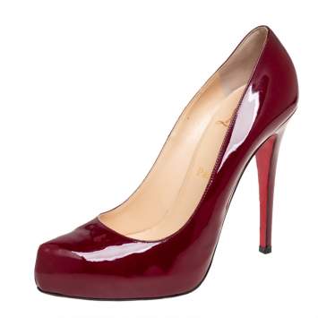 Pre Owned Christian Louboutin Burgundy Patent Leather Pumps Size 39.5