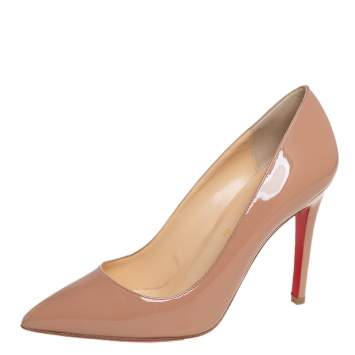 Pre Owned Christian Louboutin Beige Patent Leather Pigalle Pumps Size 37