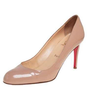Pre Owned Christian Louboutin Beige Patent Leather Fifille Pumps Size 40