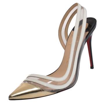 Pre Owned Christian Louboutin Tricolor Leather, Patent And PVC Paralili D'orsay Pumps Size 38