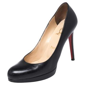 Pre Owned Christian Louboutin Black Leather New Simple Round Toe Pumps Size 37.5