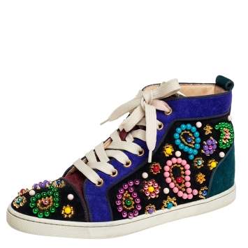 Pre Owned Christian Louboutin Black Suede Sneacandy High Top Sneakers Size 37