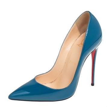 Pre Owned Christian Louboutin Blue Patent Leather So Kate Pumps Size 36.5