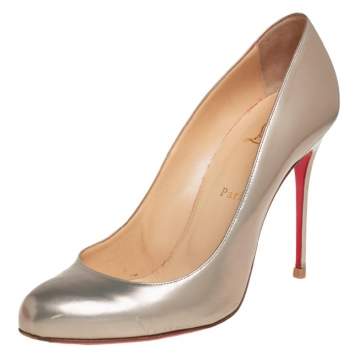 Pre Owned Christian Louboutin Gold Leather Simple Pumps Size 41