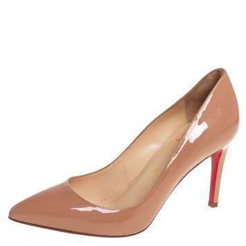 Pre Owned Christian Louboutin Beige Patent Leather Pigalle Pumps Size 36.5