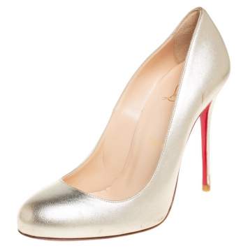 Pre Owned Christian Louboutin Gold Leather Simple Pumps Size 37.5