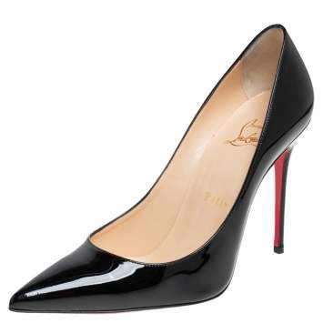 Pre Owned Christian Louboutin Black Patent Leather Decollete Pumps Size 37.5