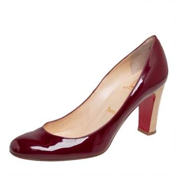 Pre Owned Christian Louboutin Burgundy Patent Leather Cadrilla Block Heel Pumps Size 40