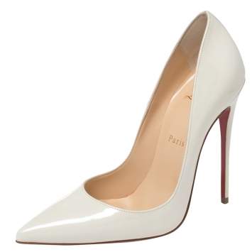 Pre Owned Christian Louboutin White Patent Leather So Kate Pumps Size 37