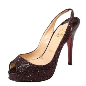 Pre Owned Christian Louboutin Metallic Purple Coarse Glitter And Leather No Prive Slingback Platform Sandals Size 36