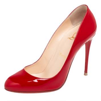 Pre Owned Christian Louboutin Red Patent Leather Dorissima Pumps Size 38