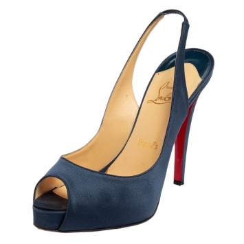 Pre Owned Christian Louboutin Blue Satin Prive Slingbacks Size 37
