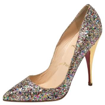 Pre Owned Christian Louboutin Multicolor Glitter Pointed Toe Pumps Size 38.5
