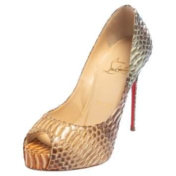 Pre Owned Christian Louboutin Multicolor Water Snake Suellena Peep Toe Platform Pumps Size 35