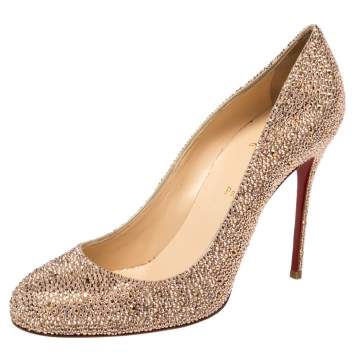 Pre Owned Christian Louboutin Gold Glitter FiFi Pumps Size 42