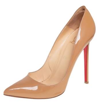 Pre Owned Christian Louboutin Beige Patent Leather Pigalle Pointed Toe Pumps Size 40