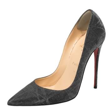 Pre Owned Christian Louboutin Metallic Grey Fabric So Kate Pumps Size 37.5