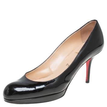 Pre Owned Christian Louboutin Black Patent Leather New Simple Platform Pumps Size 39.5