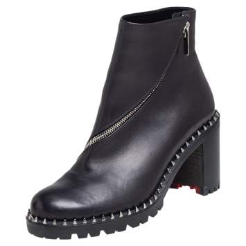 Pre Owned Christian Louboutin Black Leather Birgitta Ankle Boots Size 38.5