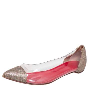 Pre Owned Christian Louboutin Gold Glitter and PVC Corbeau Pointed Toe Flats Size 38.5