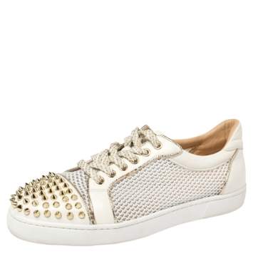 Pre Owned Christian Louboutin White Mesh and Leather AC Viera Spiked Orlato Low Top Sneakers 39