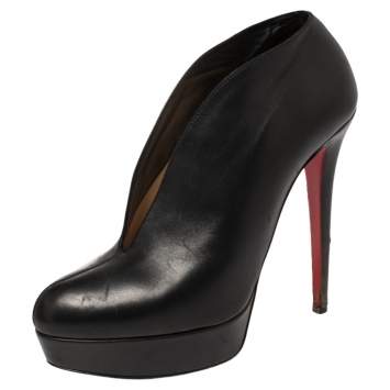 Pre Owned Christian Louboutin Black Leather Fast Plato Platform Booties Size 40