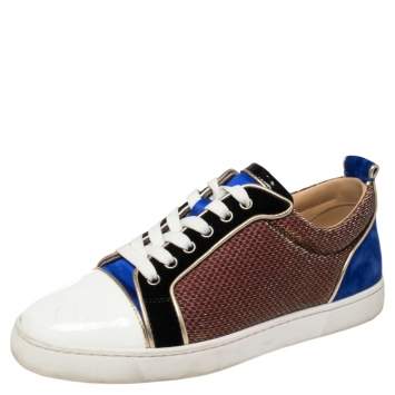 Pre Owned Christian Louboutin Multicolor Lamé Fabric, Velvet and Patent Leather Louis Junior Spikes Sneakers Size 39