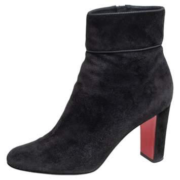 Pre Owned Christian Louboutin Black Suede Ankle Boots Size 38.5