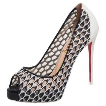 Pre Owned Christian Louboutin White Leather Very Lace 120 Pumps Size 34